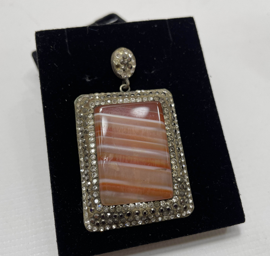 AKİK TAŞLI BÜYÜK BOY GÜMÜŞ KOLYE