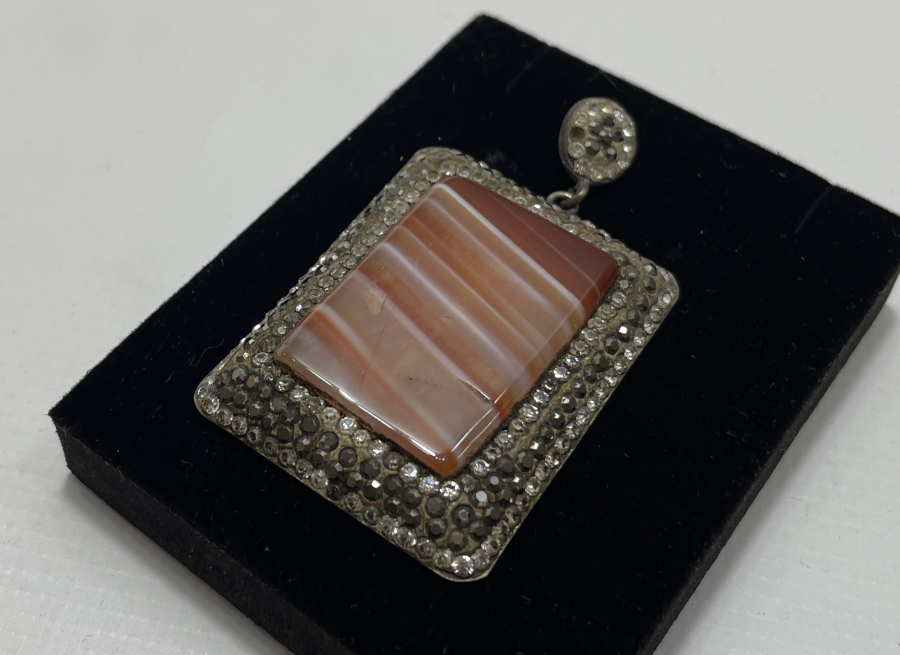 AKİK TAŞLI BÜYÜK BOY GÜMÜŞ KOLYE