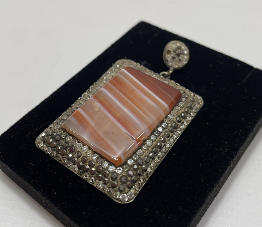 AKİK TAŞLI BÜYÜK BOY GÜMÜŞ KOLYE