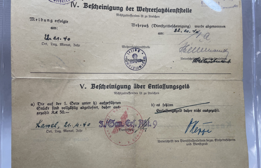 2. DÜNYA SAVAŞI DÖNEMİ NAZİ ASKERİ TERHİS BELGESİ