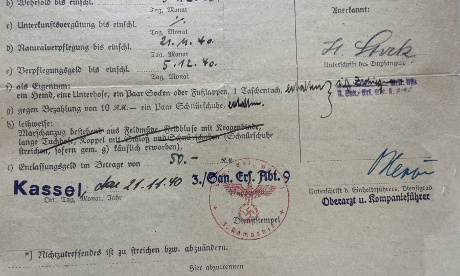 2. DÜNYA SAVAŞI DÖNEMİ NAZİ ASKERİ TERHİS BELGESİ