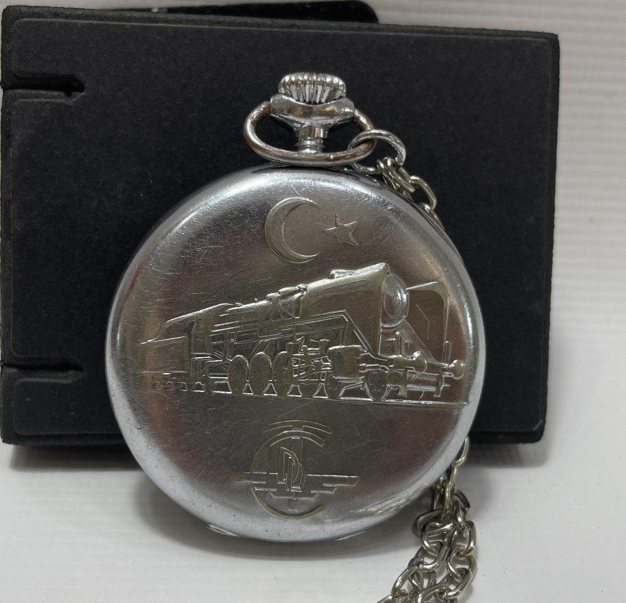 TCDD İÇİN ÖZEL YAPILMIŞ ARLON MARKA ANTİKA TEPEDEN KURMALI CEP SAATİ