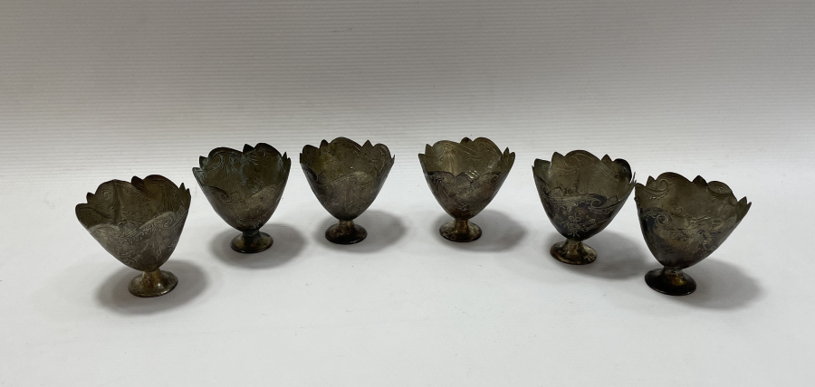 OSMANLI DÖNEMİ 6 LI ESERİ İSTANBUL GÜMÜŞ FİNCAN ZARFI TAKIMI