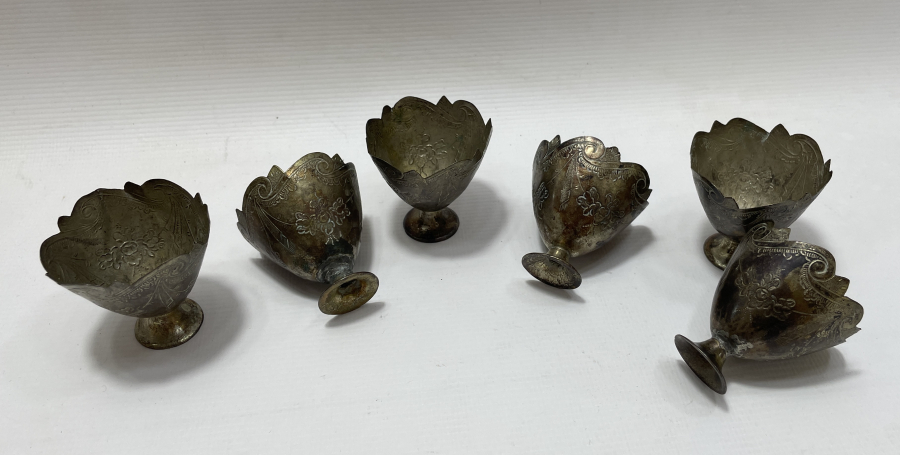 OSMANLI DÖNEMİ 6 LI ESERİ İSTANBUL GÜMÜŞ FİNCAN ZARFI TAKIMI