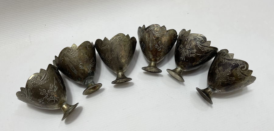 OSMANLI DÖNEMİ 6 LI ESERİ İSTANBUL GÜMÜŞ FİNCAN ZARFI TAKIMI