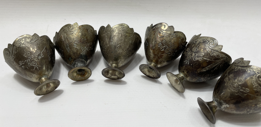 OSMANLI DÖNEMİ 6 LI ESERİ İSTANBUL GÜMÜŞ FİNCAN ZARFI TAKIMI