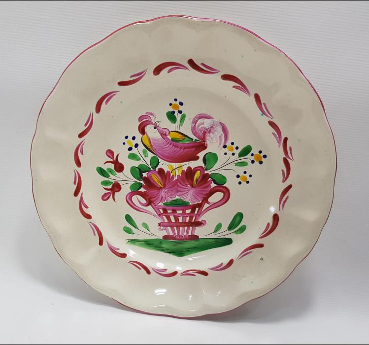 ÇİÇEK SEPETİ VE HOROZ TEMALI FRANSIZ PORSELEN TABAK 