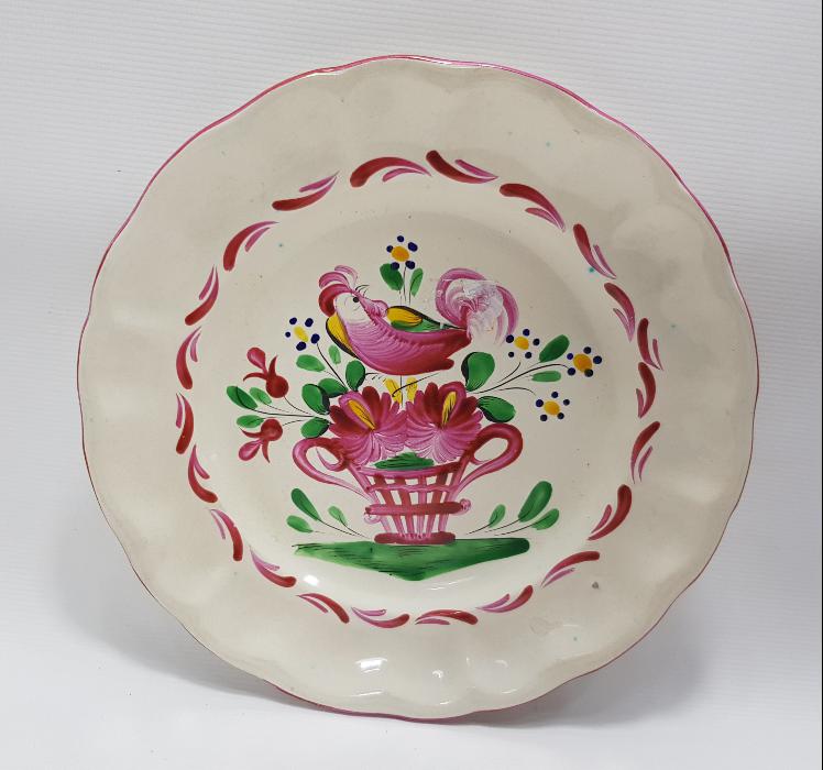 ÇİÇEK SEPETİ VE HOROZ TEMALI FRANSIZ PORSELEN TABAK 