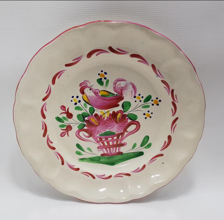 ÇİÇEK SEPETİ VE HOROZ TEMALI FRANSIZ PORSELEN TABAK 