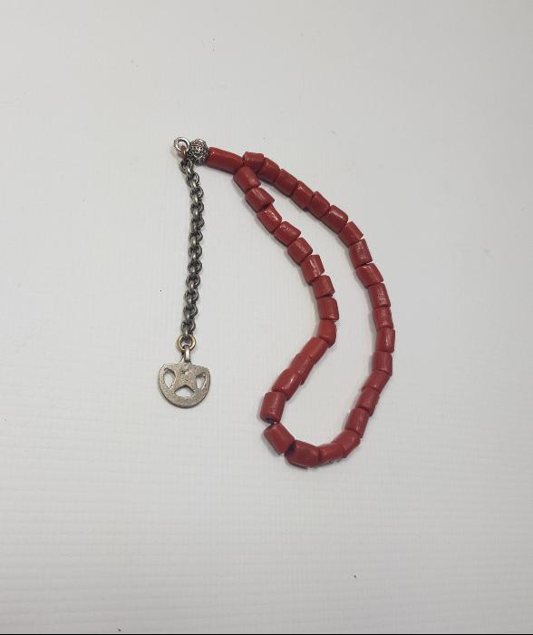 GÜMÜŞ AY YILDIZ SALLAMALI MERCAN TESBİH