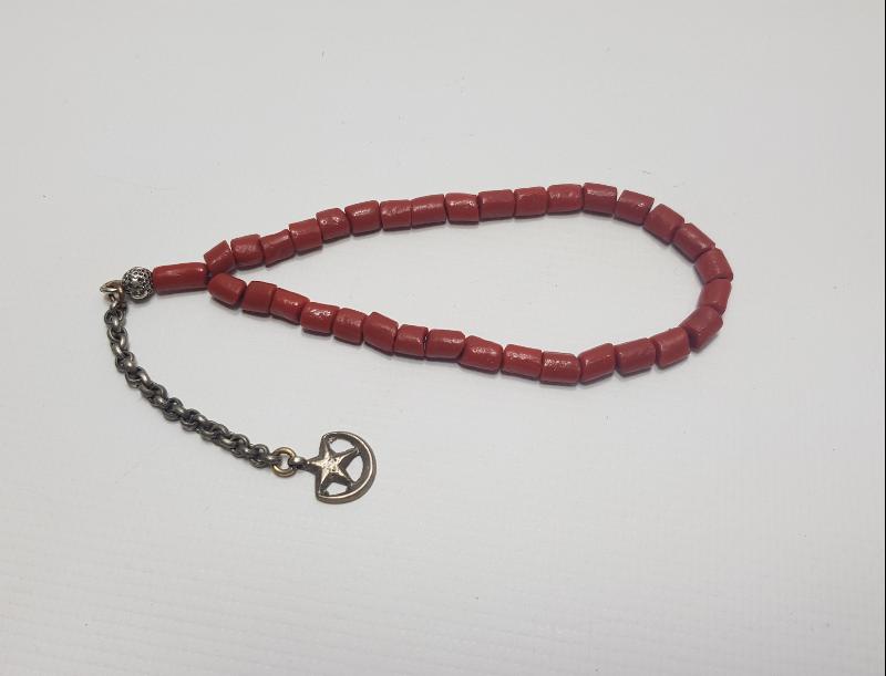 GÜMÜŞ AY YILDIZ SALLAMALI MERCAN TESBİH