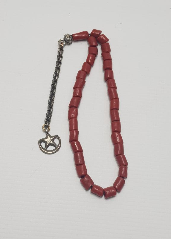 GÜMÜŞ AY YILDIZ SALLAMALI MERCAN TESBİH