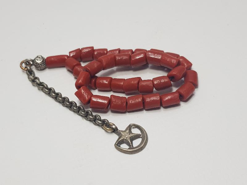 GÜMÜŞ AY YILDIZ SALLAMALI MERCAN TESBİH