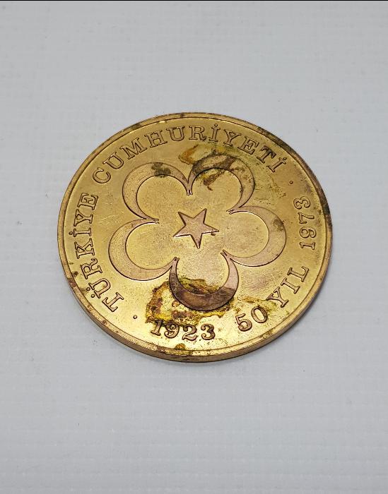 1973 TÜRKİYE CUMHURİYETİ'NİN 50. YILI ALTIN KAPLAMA MADALYA