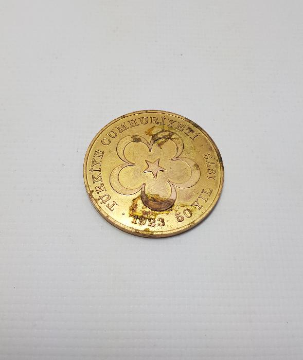 1973 TÜRKİYE CUMHURİYETİ'NİN 50. YILI ALTIN KAPLAMA MADALYA