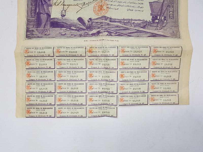 OSMANLI DÖNEMİ BALYA KARAAYDIN MADENİ HİSSE SENEDİ 