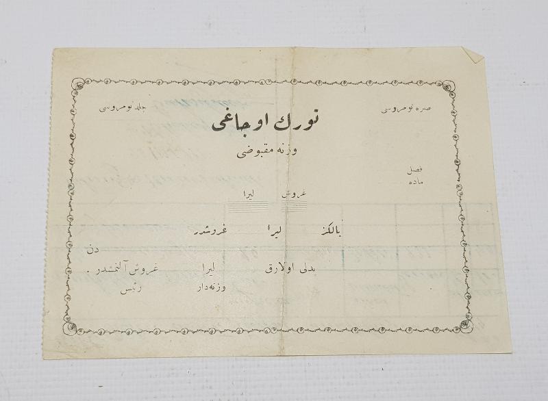 OSMANLICA TÜRK OCAĞI VEZNE MAKBUZU