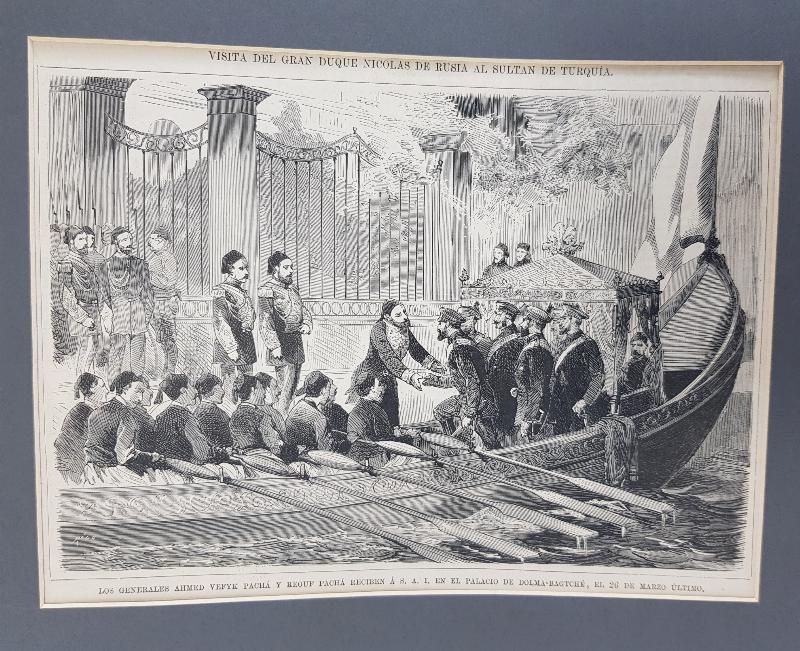 RUS ÇARI NİKOLA'NIN 1878'DE İSTANBUL'DA ABDÜLHAMİD TARAFINDAN KARŞILANIŞI GRAVÜR