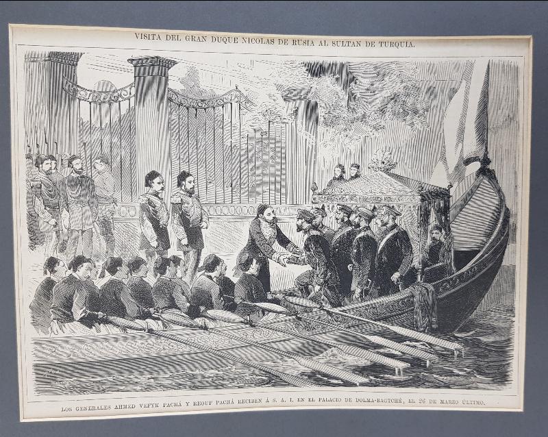 RUS ÇARI NİKOLA'NIN 1878'DE İSTANBUL'DA ABDÜLHAMİD TARAFINDAN KARŞILANIŞI GRAVÜR