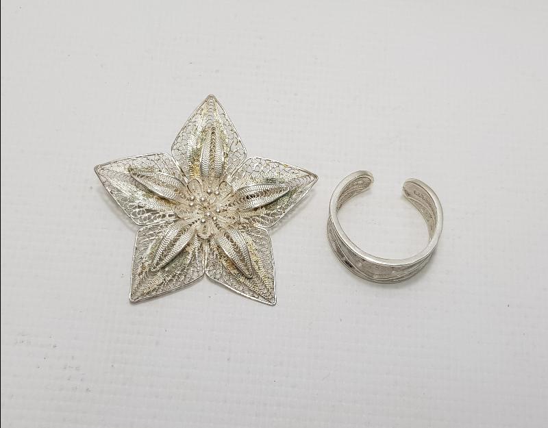 TELKARİ GÜMÜŞ BROŞ VE YÜZÜK 