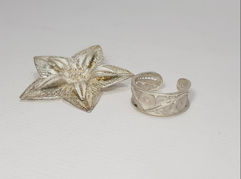 TELKARİ GÜMÜŞ BROŞ VE YÜZÜK 