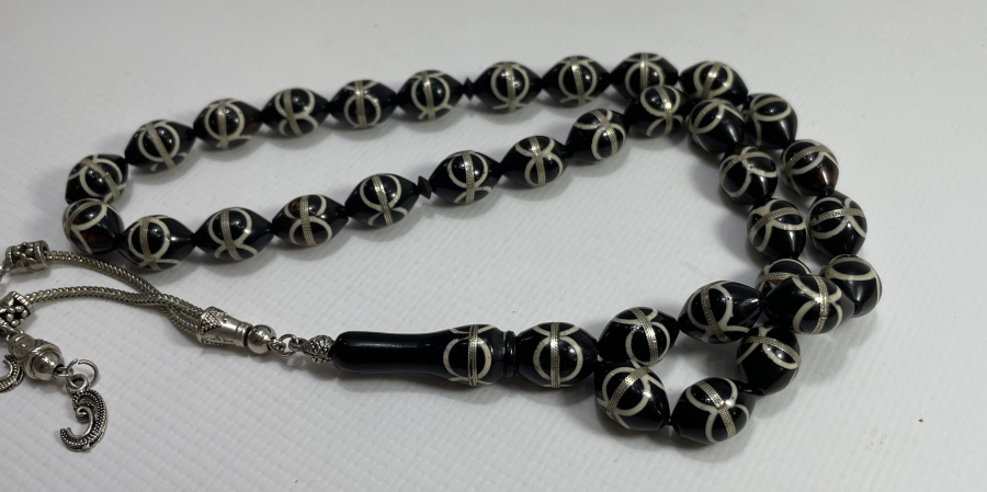 NARÇIL ÜZERİ GÜMÜŞ VE FİLDİŞİ İŞLEMELİ TESBİH