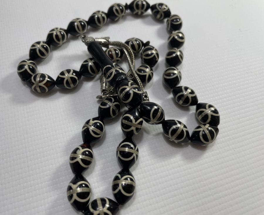 NARÇIL ÜZERİ GÜMÜŞ VE FİLDİŞİ İŞLEMELİ TESBİH