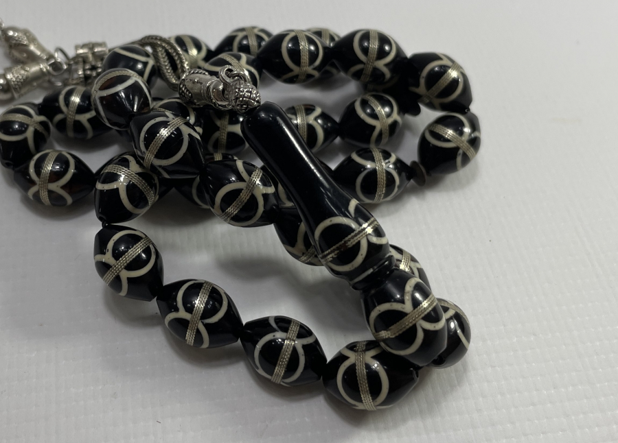 NARÇIL ÜZERİ GÜMÜŞ VE FİLDİŞİ İŞLEMELİ TESBİH