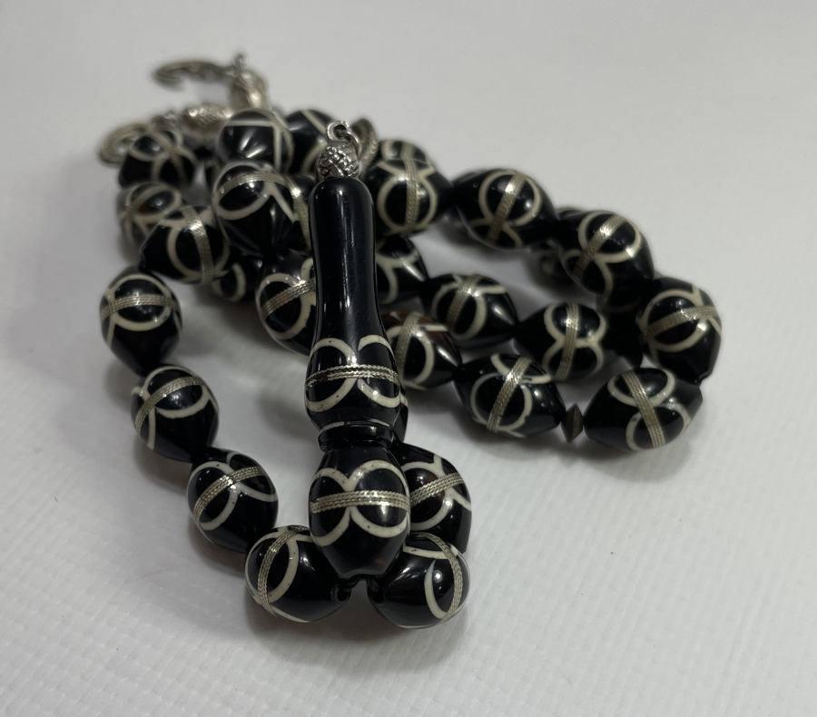 NARÇIL ÜZERİ GÜMÜŞ VE FİLDİŞİ İŞLEMELİ TESBİH