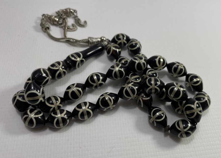 NARÇIL ÜZERİ GÜMÜŞ VE FİLDİŞİ İŞLEMELİ TESBİH