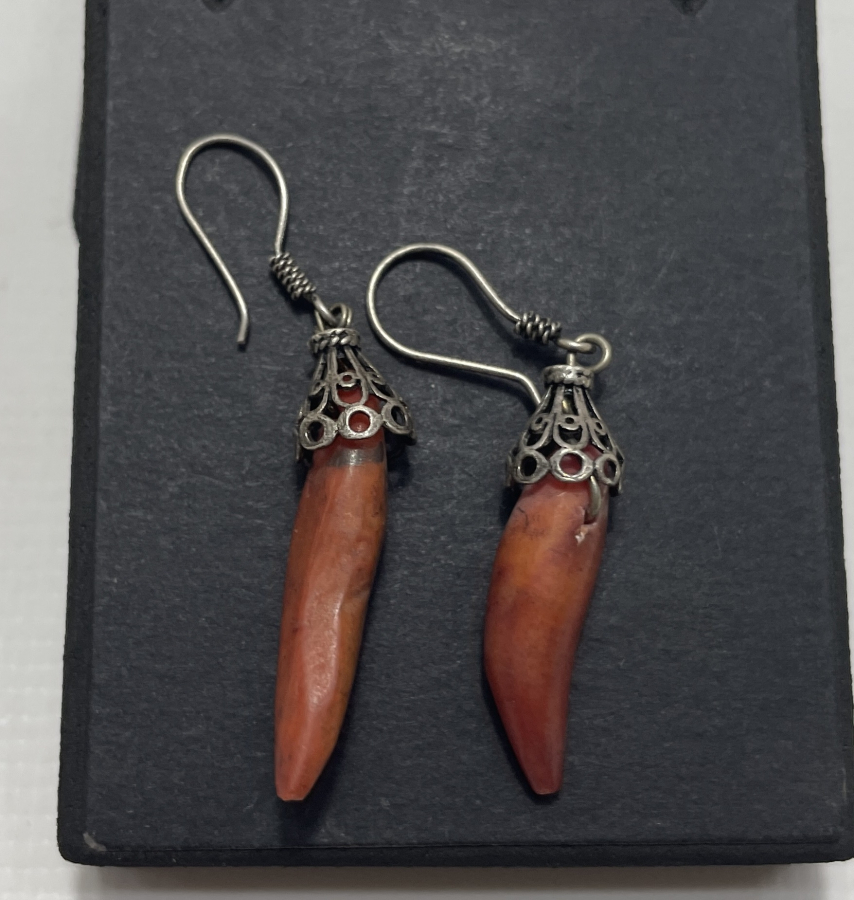 ÖZEL YAPIM ANTİKA MERCANLI GÜMÜŞ KÜPE