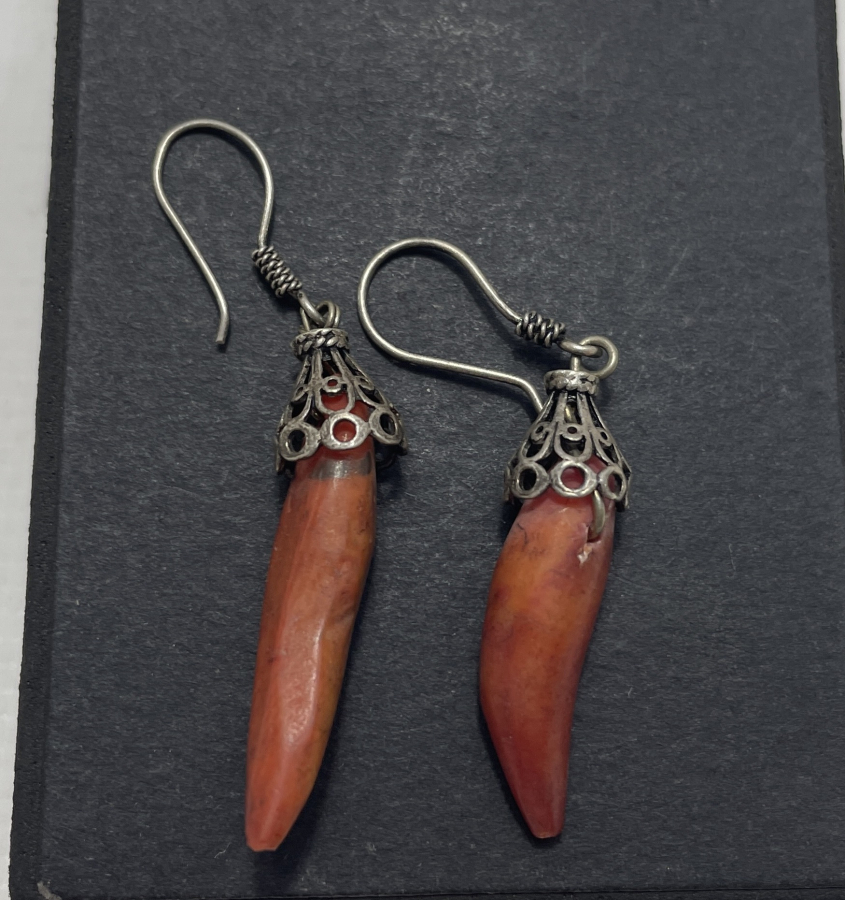 ÖZEL YAPIM ANTİKA MERCANLI GÜMÜŞ KÜPE