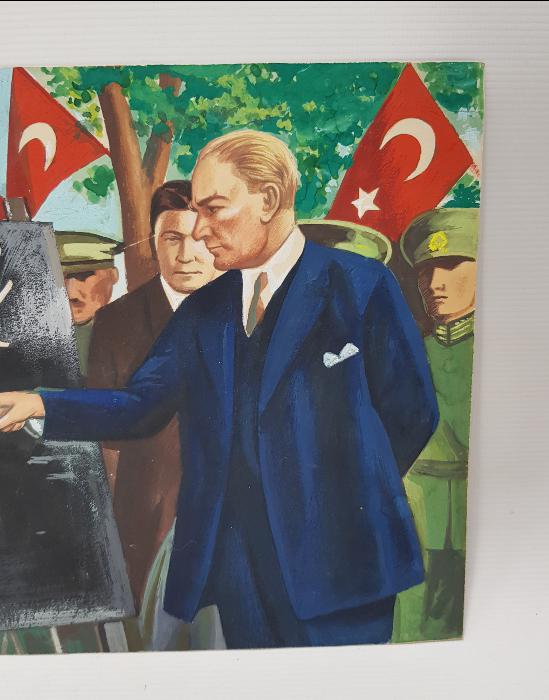 ATATÜRK HARF İNKILABINDA YENİ HARFLERİ TANITIRKEN RESİM 