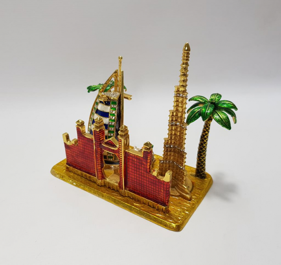 BURJ AL ARAB & BURJ KHALİFA KULELERİ GÖRSELLİ MİNELİ MASA ÜSTÜ OBJESİ 