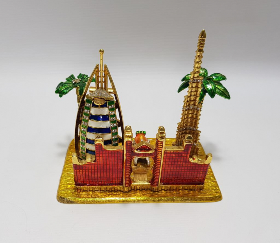 BURJ AL ARAB & BURJ KHALİFA KULELERİ GÖRSELLİ MİNELİ MASA ÜSTÜ OBJESİ 