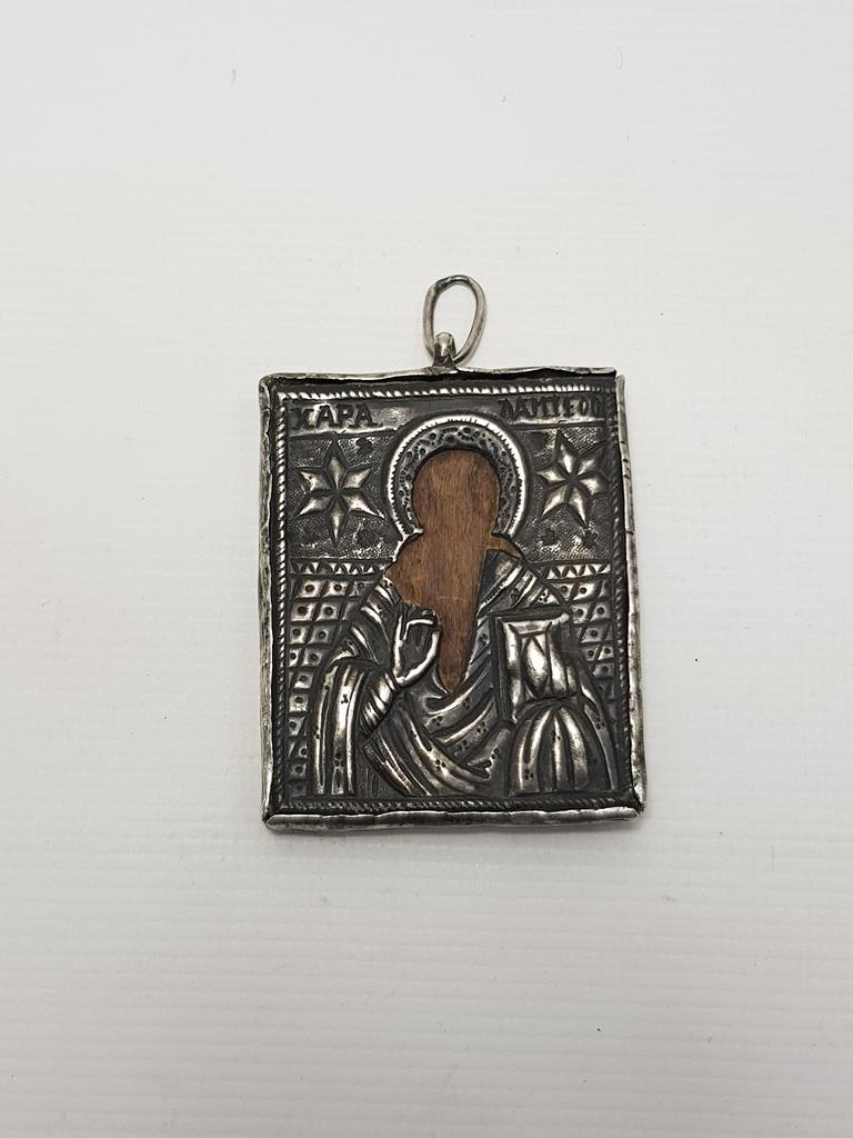 OSMANLI DÖNEMİ RUMCA YAZILI ÇİFT TARAFLI GÜMÜŞ İKONA