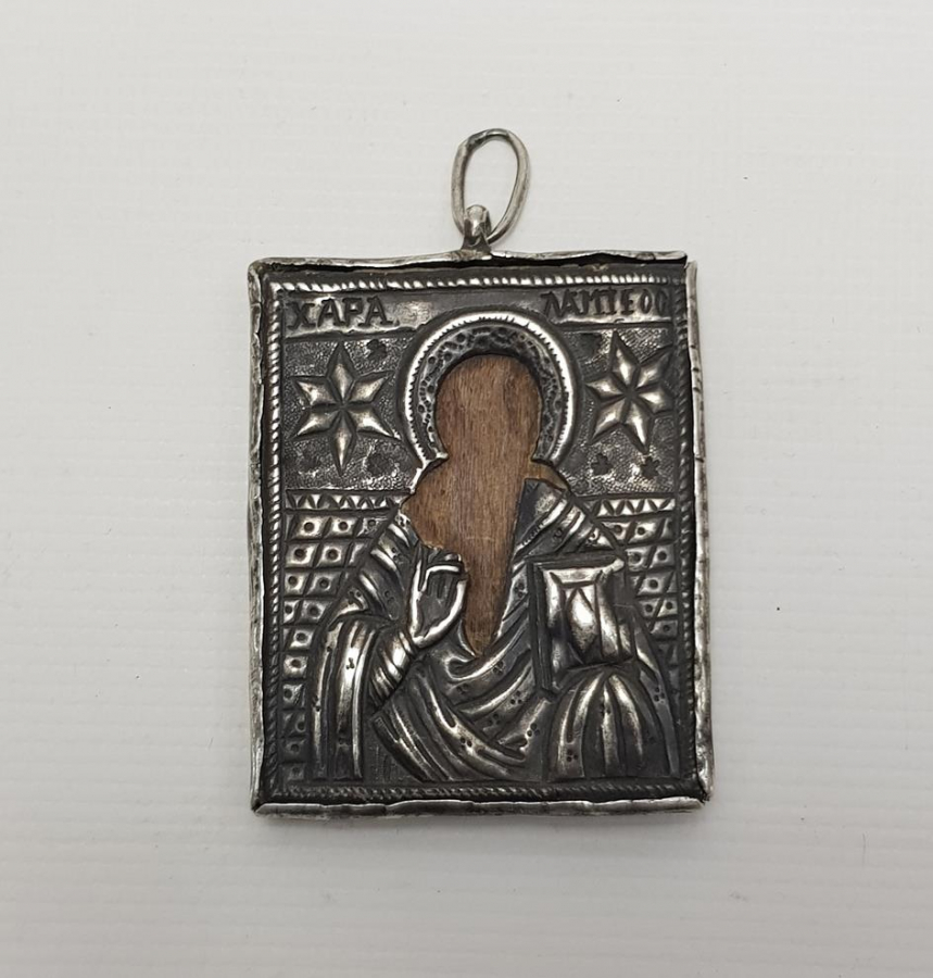 OSMANLI DÖNEMİ RUMCA YAZILI ÇİFT TARAFLI GÜMÜŞ İKONA