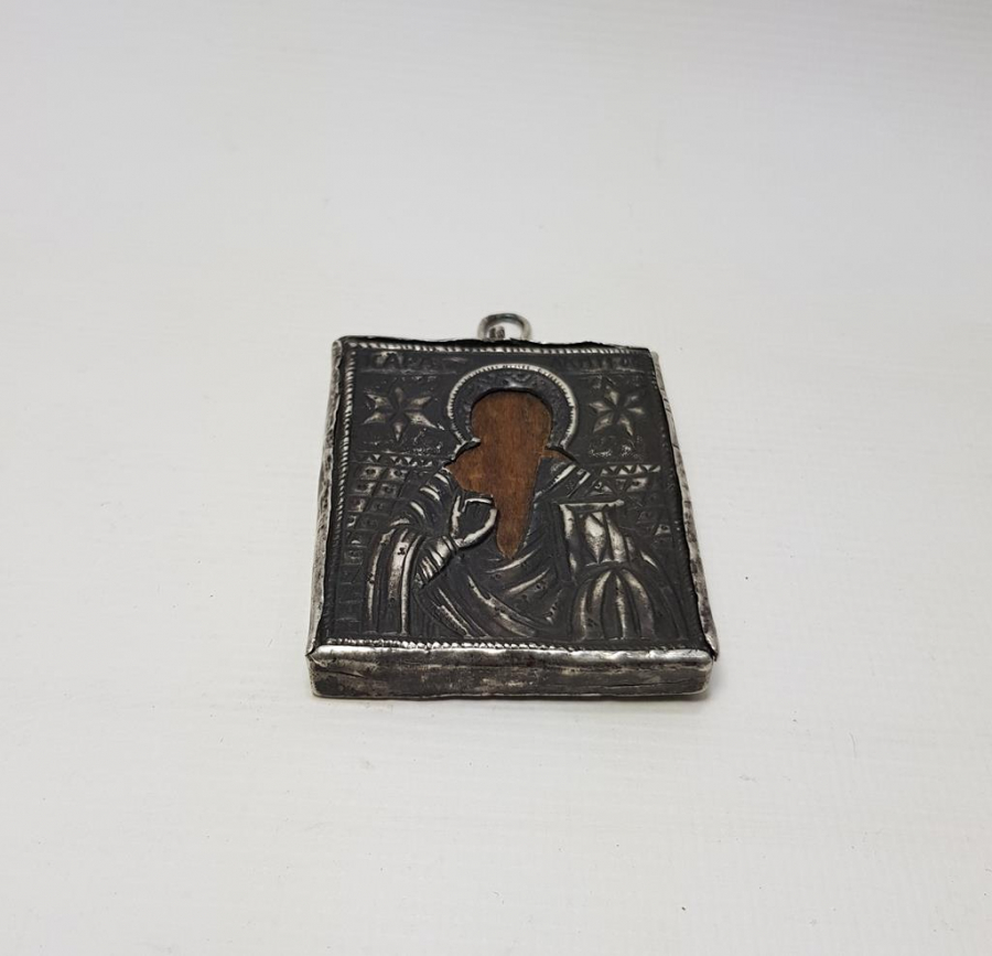 OSMANLI DÖNEMİ RUMCA YAZILI ÇİFT TARAFLI GÜMÜŞ İKONA