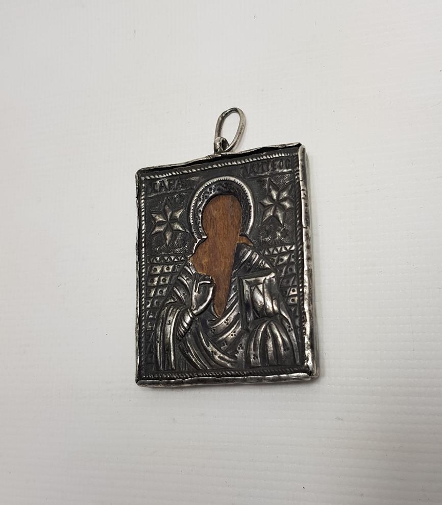 OSMANLI DÖNEMİ RUMCA YAZILI ÇİFT TARAFLI GÜMÜŞ İKONA