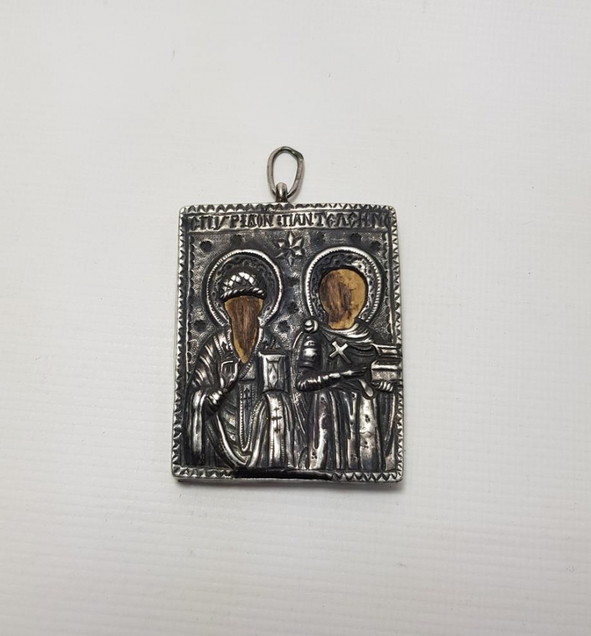 OSMANLI DÖNEMİ RUMCA YAZILI ÇİFT TARAFLI GÜMÜŞ İKONA