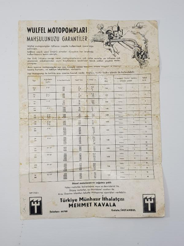 WÜLFEL MOTOPOMPLARI REKLAM AFİŞİ 