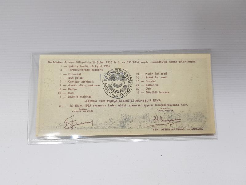 1955 TÜRKİYE İŞÇİ SENDİKALARI KONFEDERASYONU EŞYA PİYANGOSU