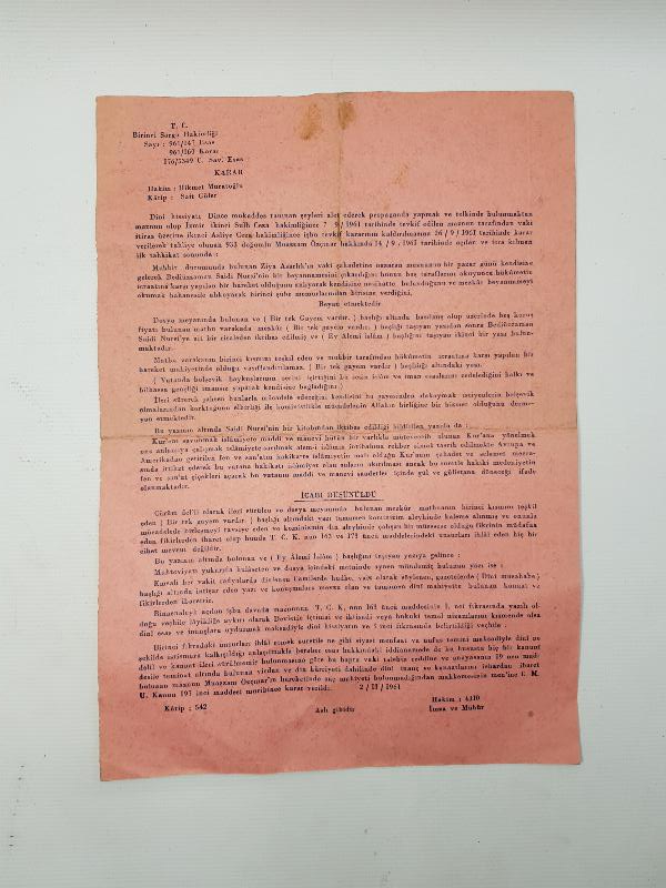 1961 TARİHLİ BEDİUZZAMAN SAİD NURSİ BİLDİRGESİ 
