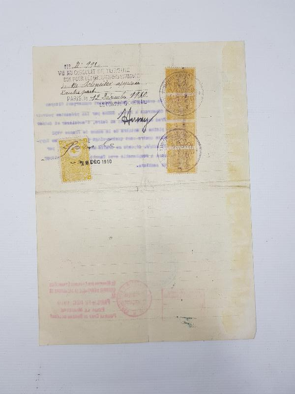 ÇOK NADİR OSMANLI HARİCİYE PULLU FRANSIZCA EVRAK