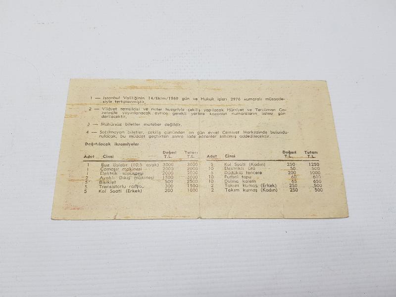 KUVAYİ MİLLİYE MÜCAHİT VE GAZİLERİ İSTANBUL ŞUBESİ PİYANGO BİLETİ