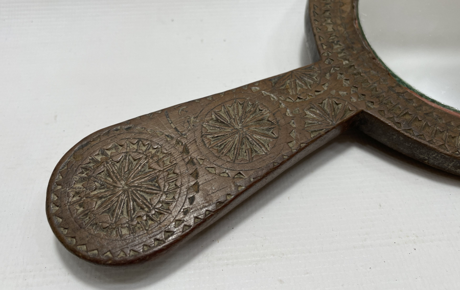 OSMANLI DÖNEMİ ÜZERİ OSMANLICA YAZILI EL OYMA AHŞAP GELİN AYNASI