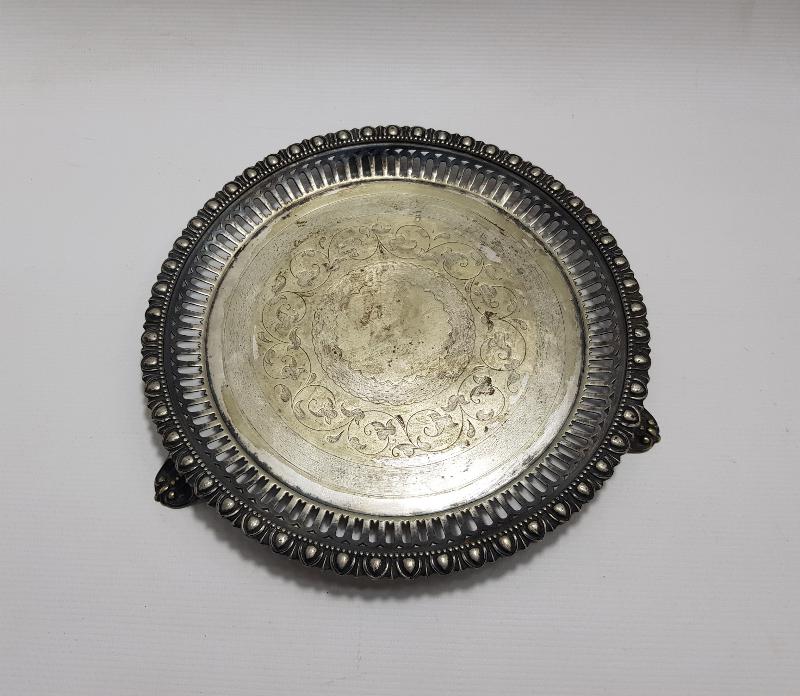 OSMANLI DÖNEMİ KALEM İŞÇİLİKLİ GÜMÜŞ KAPLAMA KAHVE TEPSİSİ