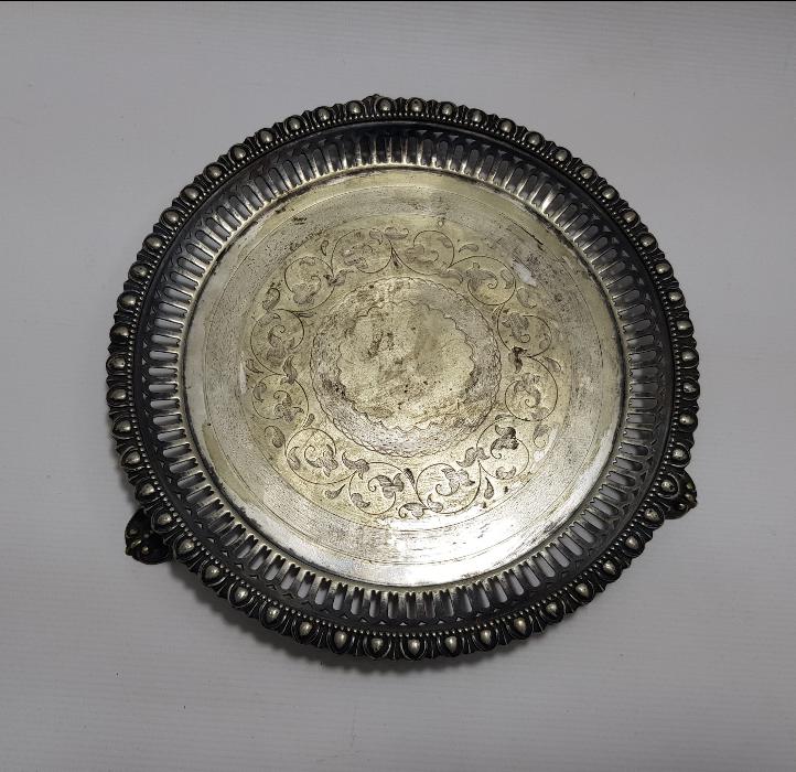 OSMANLI DÖNEMİ KALEM İŞÇİLİKLİ GÜMÜŞ KAPLAMA KAHVE TEPSİSİ