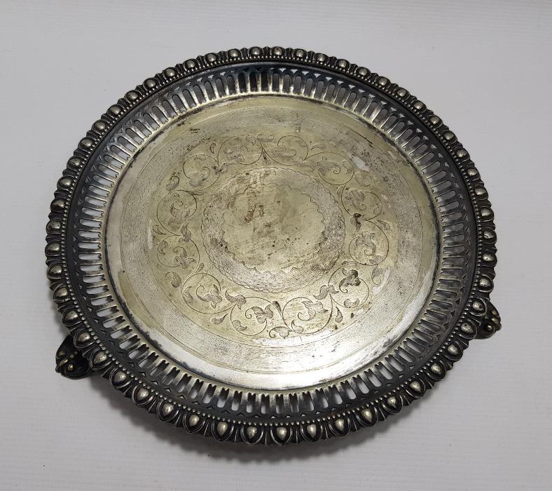 OSMANLI DÖNEMİ KALEM İŞÇİLİKLİ GÜMÜŞ KAPLAMA KAHVE TEPSİSİ