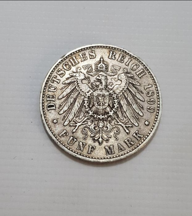 1899 WILHELM II KOENIG VON WUERTTEMBERG DEUTSCHES REICH SİLBER FÜNF MARK 